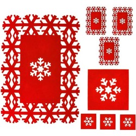 POLY FELT RED CHRISTMAS SNOW FLAKE PLACE MAT SET. PB, 8Pc