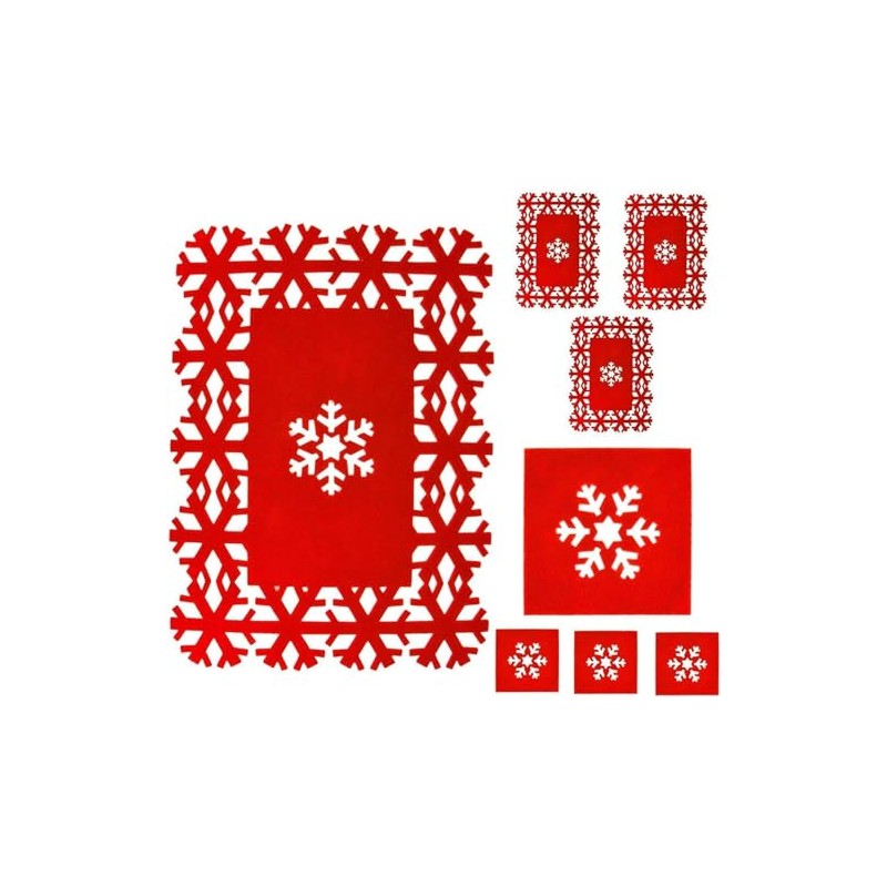 POLY FELT RED CHRISTMAS SNOW FLAKE PLACE MAT SET. PB,