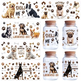 CREATCABIN 5Stück 5Stile Tassen Transferaufkleber Aufreiben Aufkleber Hunde Transfer Tassen Wrap Aufkleber Wasserdicht UV DTF Wraps Für Einmachgläser Möbel Vasen Glasdekorationen Kunsthandwerk 24x11cm