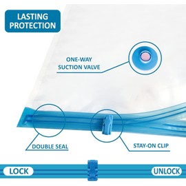 11 vacuum storage bags, space-saving bags (2 extra large /3 large /3 medium /3 small), compressed quilts and blankets, sealed clothes storage, including hand pump.