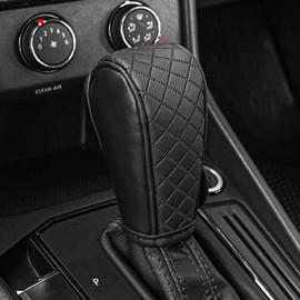 QQWD Leather Car Gear Shift Cover, Anti-Slip Dust Gear Shift Knob Cover for Shift Lever Protection, Universal Car Decor Accessories Shifter Stick Protector Suitable for Cars, Trucks, SUVs(Black)