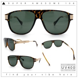 SA106 Polarized Mogul Mobster Flat Top Racer Mafia Plastic Fashion Sunglasses - Tortoise Gold - Green