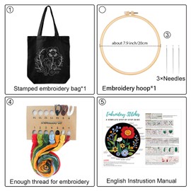 Louise Maelys Embroidery Kits Canvas Tote Bag for Beginners,Cross Stitch Kit for Adults,DIY Crafts and Arts Needlepoint with Florals Pattern,Hoop and Instructions