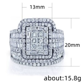 ASFKIPMF 925 Sterling Silver Shiny Cubic Zirconia Rings Fold Wear Bridal CZ Diamond Multi Row Ring 2pcs Rings Set 925 Sterling Silver Shiny Full CZ Crystal Diamond Wedding Rings for Women Size O