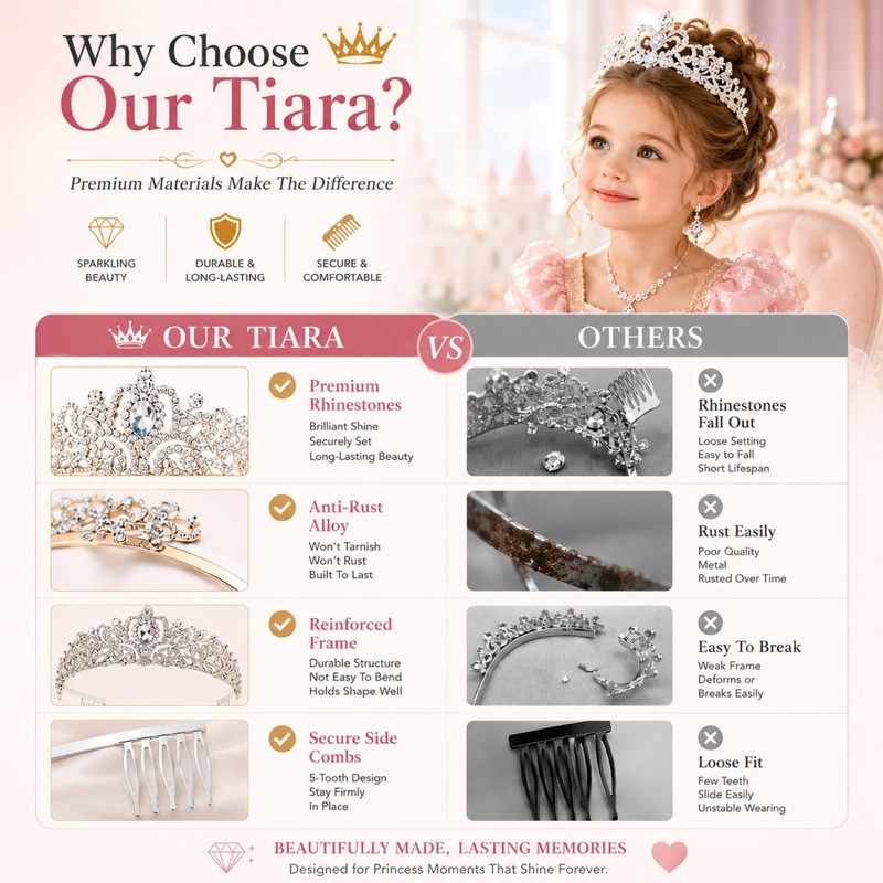 Crystal Tiara Crown with Combs for Women and Girls, Princess