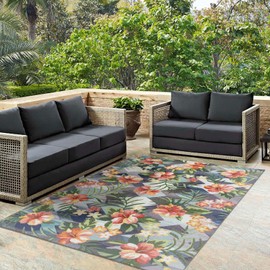 DECOMALL Outdoor Area Rug for Patio Gazebo Balcony Backyard, Flower Rugs, 3' 6" x 5' 6"