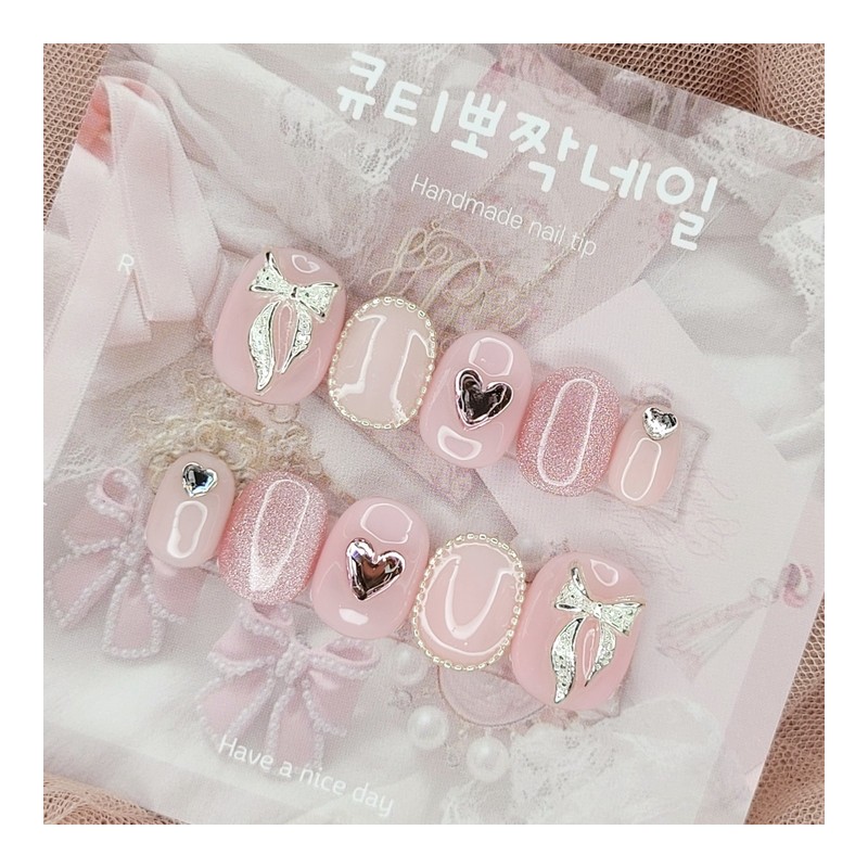 Lovely Heart Handmade Nail Tips - Stiletto M / 러블리