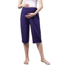 ZUMIY Maternity Lounge Capri Pants, Maternity Cropped Capri Pregnancy, Light Relaxed Soft Touch Trousers with Pockets (XXL,Navy Blue)