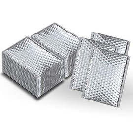 Thermal Insulated Bubble Mailers 6.5 x 10.5 Food Grade Padded envelopes 6 1/2 x 10 1/2 by Amiff. Pack of 100 Silver Cushion envelopes. Peel and Seal. Metallic foil. Mailing, Shipping, Packaging.
