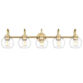 Audickic Bathroom Light Fixtures, 5-Light Brushed Gold Vanity Lights with Globe Clear Glass, 35 Inch Champagne Bronze Vanity Lighting Fixtures Over Mirror, AD-22280-5W-GD