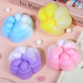 APLIST Taba Squishy Cat Paw, 4 Pack 2.8" Fufu Fidget Squeeze Toys, Cute Kawaii Sticky Squish, Stress Anxiety Relief Soft Sensory Toys for Adults Kids Teens, Fuzz Edition