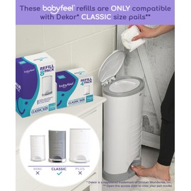 Babyfeel Refills Compatible with DEKOR CLASSIC Diaper Pails | 8 Pack | Exclusive 30% Extra Thickness | Diaper Pail Refills with Powerful Odor Elimination | Powder Scent | Holds up to 3960 Diapers
