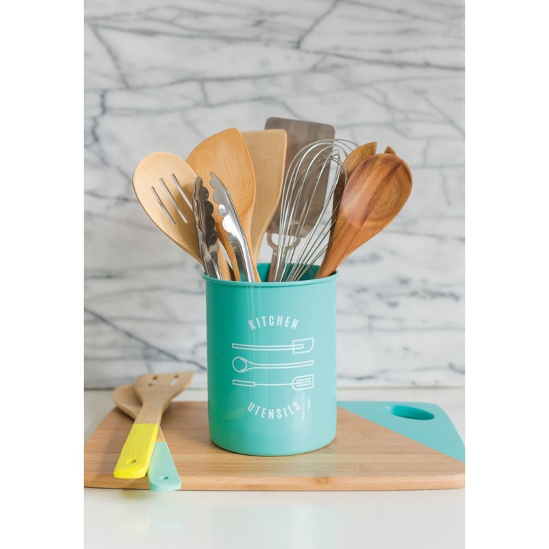 Now Designs Powder-Coated Steel Utensil Crock, Turquoise, 5x6 inches