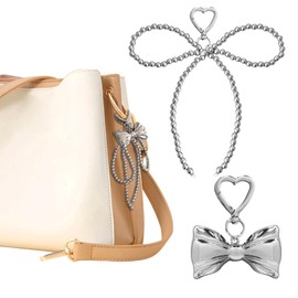 Cosmeria Women's Key Ring, Silver Bow Pendant with Heart Clasp, Versatile Bag Charms and Accessories for Stylish Accents, White