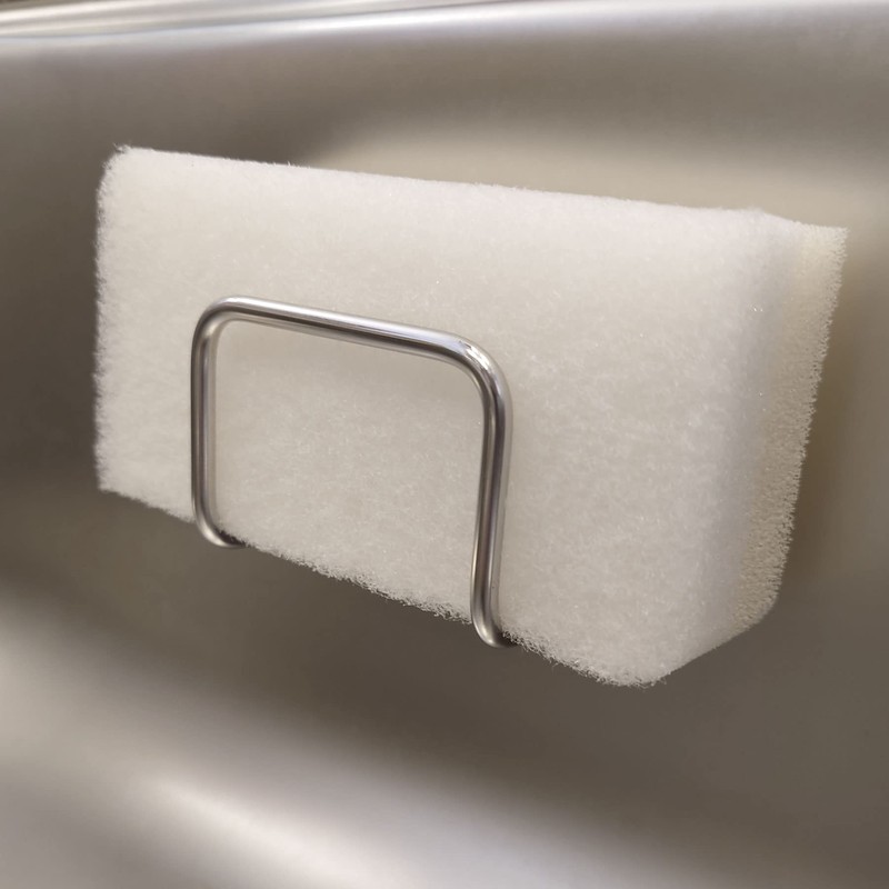 Ohki Sponge Holder with Suction Cup, Stainless Steel, Holds Sponges