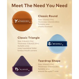 12 Pcs Powder Puff Reusable Makeup Sponges with Strap for Loose Powder Body Eyes Cosmetic Foundation Wet Dry Makeup Tool, Purple-Blue-Brown Genpar (12pcs)