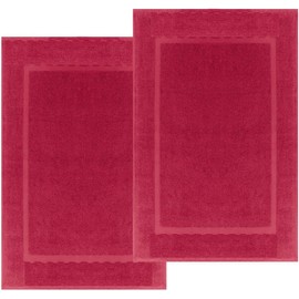 KAHAF COLLECTION Bath Mat Floor Towel Set - Absorbent Cotton Hotel Spa Shower/Bathtub Mats [Not a Bathroom Rug] (Burgandy, 2 Pack (22"x34"))