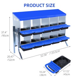 Chicken Nesting Boxes for Chickens, 10 Hole Roll Out Nest Box for Chicken Coop, Metal Roll Away Chickens Laying Boxes with Lid Cover to Egg Collection, Hen Roosting Box with Legs, Blue