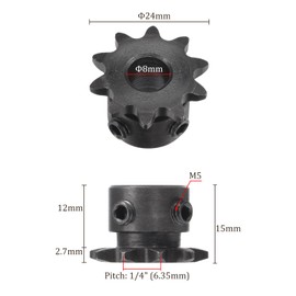 Kozelo Roller Sprocket B Type - [10 Tooth x 8mm ID] Carbon Steel with 2pcs Screw Chain Sprocket for Milling Drilling Machines ISO 04C Use | 1/4 Inch Pitch, #25 Chain
