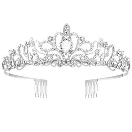 Arclhladin Queen Rhinestone Crown, Gold Wedding Crowns, Royal Princess Crystal Tiara Crown for Women Costume Party, Pageant,Prom Gifts (Silver White Crown)