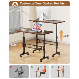 Small Standing Desk Adjustable Height, Mobile Stand Up Desk with Wheels, 32 Inch Portable Rolling Desk Small Computer Desk, Portable Laptop Desk Standing Table Rustic