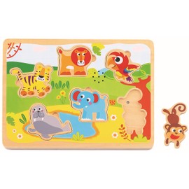 TOOKYLAND Animal Sounds Peg Puzzle - 7pcs - Wooden Puzzle with Sound Effects, Ages 18m+
