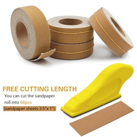 QYQRQF Hand Sander Kit, Assorted Micro Sander Sand Paper 150 240 320 400 Grits Hoop and Loop Sandpaper with 2pcs Detail Sanders for DIY Crafts Wood Polishing, 4 Rolls 6 Meters/roll