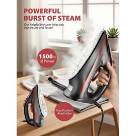 Irons Steamer for Clothes, Non-Stick Ceramic Soleplate, 500 Microsteam Holes, Powerful Steam Iron, Lightweight, Auto shutoff, Self-Cleaning, 12.31oz Water Tank Ironing Clothes for All Fabrics