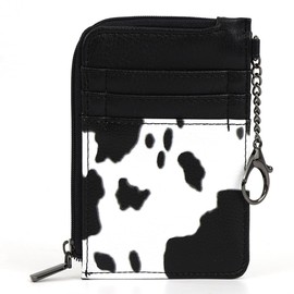 FDEETY Women's Small Wallet Women's Leather Small Card Case Women's Cow Print Purse Women's Small Many Compartments Purse Women's Small Leather Coin Purses, black