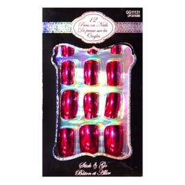 Almar (1) pack Press On Nails - 12 pieces Stick & Go Manicure per box - Hot Pink Chrome #GG11131