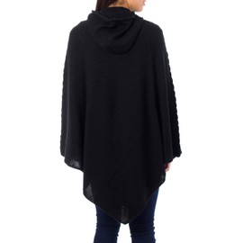 NOVICA Black Peruvian Alpaca Wool Blend Hooded Poncho, Eternal Magic'