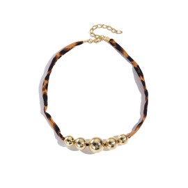 Leopard Print Silk Scarf Choker Necklace for Women Charm Gold Chunky Heart Bowknot Necklace Double-Layered Pearl Beaded Necklace Boho Beach Multiple Pendant Wafer Clavicle Necklaces Jewelry (Brown - Beaded)