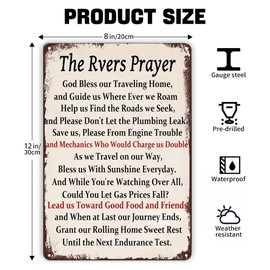 Camping Wall Decor Retro Metal Tin Sign The Rvers Prayer Sign, Inspirational Metal Plaque Funny Camping Signs for Home Farmhouse Bar Cafe Pub Garage Man Cave Room 12 x 8 Inch