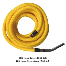 Wessel-Werk 35-feet Yellow Central Vacuum Hose, Crushproof Central Vacuum Garage Hose with Swiveling Hose Handle, Cuff Fits 1.5-inch Inlet Valves (Chrome Handle, 35 Ft. Long)