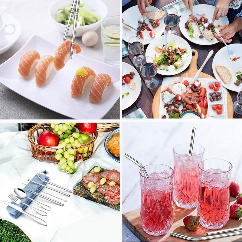 9 Piece Portable Stainless Steel Cutlery Set (Blue)