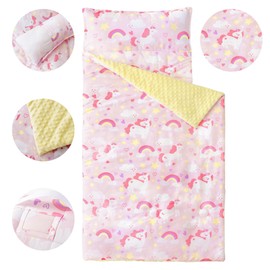 Bunnikins & Clover Toddler Nap Mat with Removable Pillow, Nap Rolls for Preschool, Machine Washable Toddler Nap Pad for Kindergarten, Kids Sleeping Bag for Travel Camping