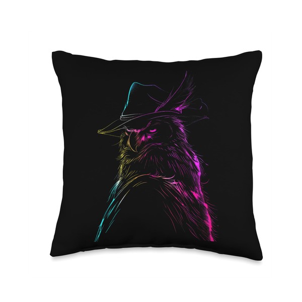 Majestic Owl With Hat Feather Sketch Style Throw Pillow