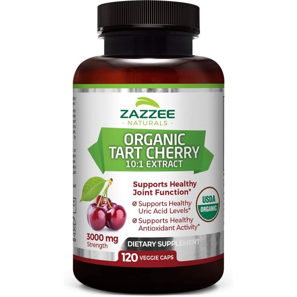 Zazzee USDA Organic Tart Cherry Extract, 120 Count, Vegan, 3000 mg Strength, Potent 10:1 Extract, USDA Certified Organic, Non-GMO and All-Natural
