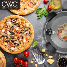 Cook With Color Electric Indoor Pizza Oven – Crispy Crust Countertop Pizza Maker, Heats up to 800˚F, 12 Inch Ceramic Stone, Dual Temperature Control Knobs, Bamboo Peel Included, Gunmetal Grey