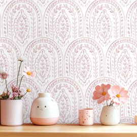 EeeComing Pink Peel and Stick Wallpaper Boho Wall Paper Peel and Stick Modern Contact Paper Self Adhesive Wallpaper for Bedroom and Bathroom Wallpaper Removable Cabinet Shelf Liner Vinyl 17.3”X197”