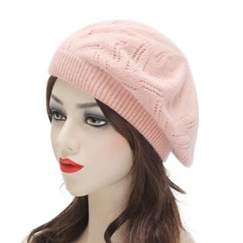 ZLYC Women's Beret Classic French Beret Plain Warm Beret, Pink knitted.