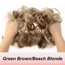 JJstar Messy Hair Bun Curly Wavy Hair Scrunchies Accessories Pieces for Women Girls Synthetic Hair Chignons (Green Brown/Beach Blonde)