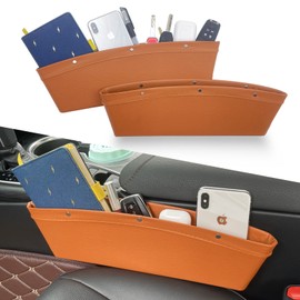 NTNEV 2 PCS Car Seat Gap Organizer, Universal Leather Car Seat Pocket Organizer, Car Interior Accessories, Car Seat Storage Accessories to Hold Keys, Coins, Phone, Cards, Pens (Brown)