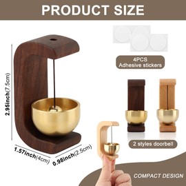 2Pcs Wood Doorbell,Shopkeepers Bell for Door Opening, Magnetic Shopkeepers Bell,Brass Magnetic Door Chime with Self-Adhesive for Refrigerator,Room, Porch,Garden,Restaurant(Brown，Light)