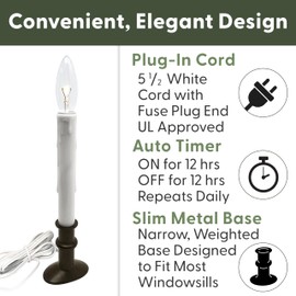 612 Vermont Electric LED Window Candle with Clear Bulb, Automatic Timer, Metal Slimline Base, VT-9133-BNW-R4 (Brushed Nickel, Pack of 4)