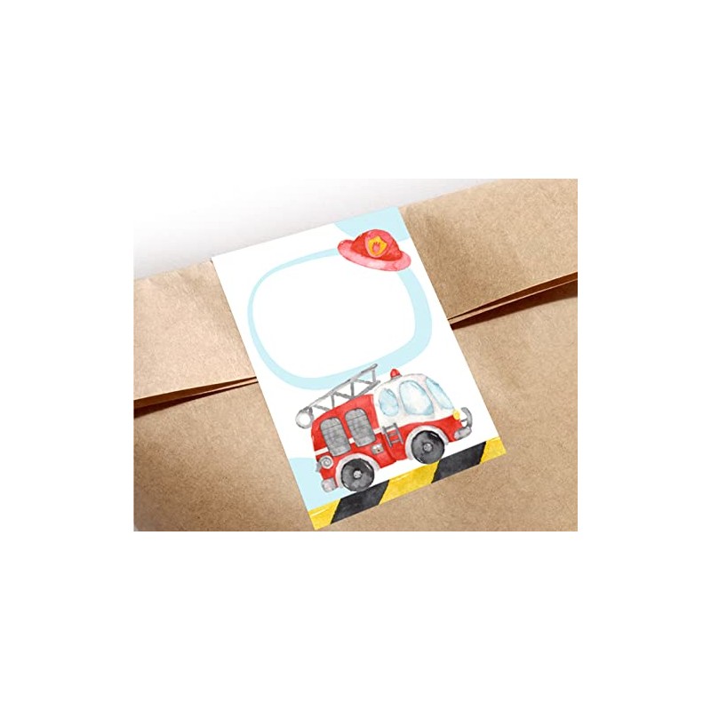 12 Gift Bags (Natural) + 12 Stickers Fire Brigade Engine