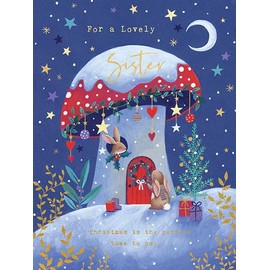 Paperlink Sister Christmas Card Wonderful – Luxury Woodland Animals Traditional Xmas Card, Blue