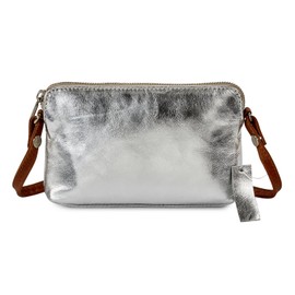 HYDESTYLE Metallic Nel Clutch Bag, Casual/Party Handbag compact Travel with Zip Closure, Designer Shoulder Bag with Multiple Pockets & Compartments for Women -Silver