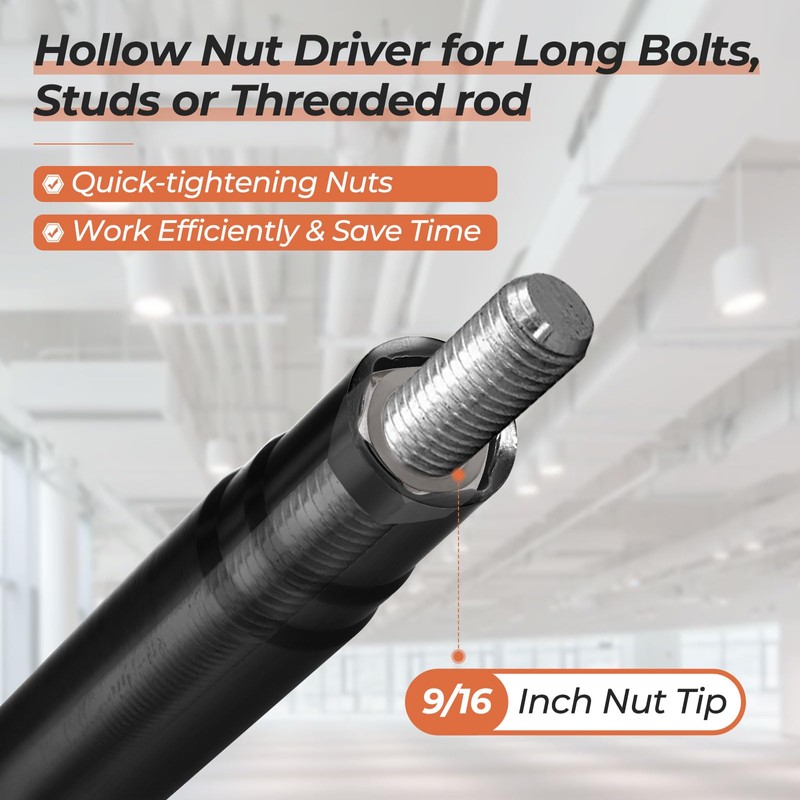 Swozzto 9/16" (12inch) Hollow Socket with 360° Rotatable 1/2" Impact