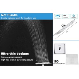 NearMoon Square Shower Head and 15 Stage Shower Filter Combo, High Pressure Filtered Head for Hard Water, Improves the Condition of Your Skin, Hair (Chrome Finish)